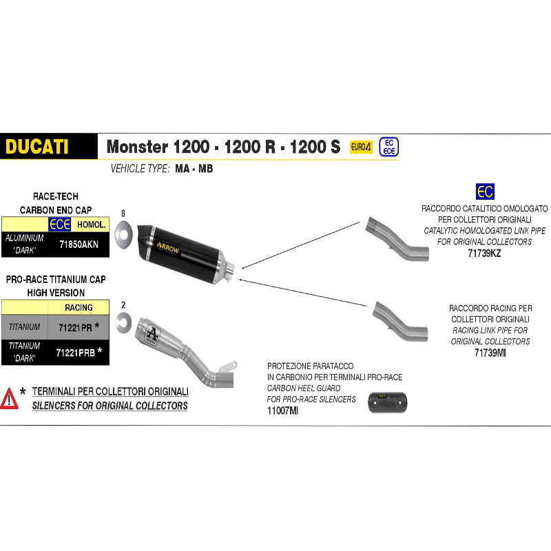 Racord de union Arrow Titanio Ducati Monster 1200 16-20 Homologado